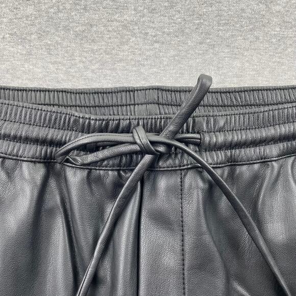 MANGO Womens Faux Leather Pants Large Black Tapered Leg Drawstring Waist Pull On - Picture 11 of 16